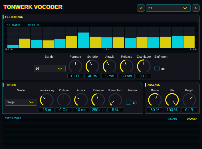 Oberfläche von Tonwerk Vocoder